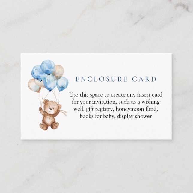 Blue Teddy Bear Baby Shooting Card Begleitkarte (Vorderseite)