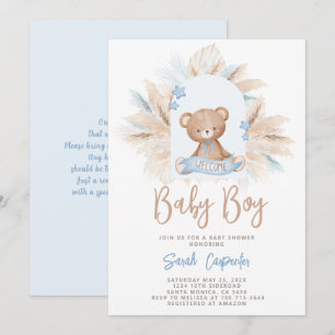 Blue Teddy Bear Baby Shower Boy Einladung