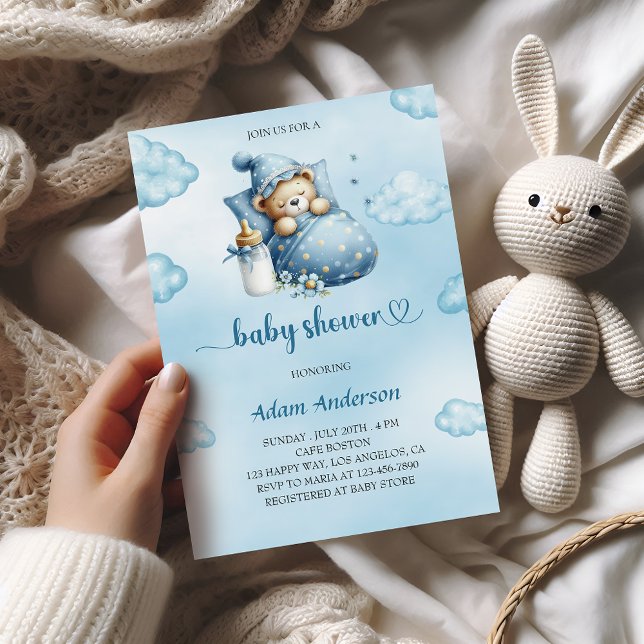 Blue Teddy Bear Baby Shower Einladung für Junge (Von Creator hochgeladen)