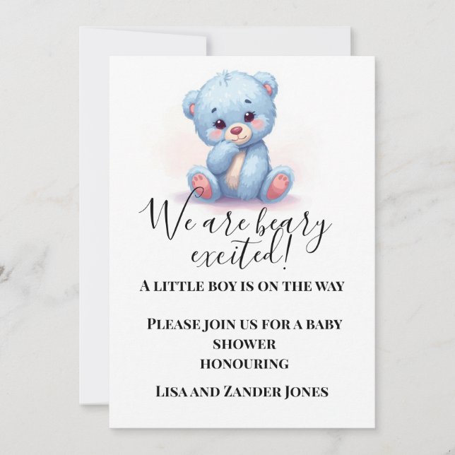 Blue Teddy Bear Baby Shower Invitation | Baby Boy  Einladung (Vorderseite)