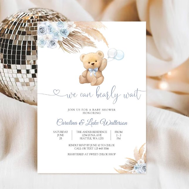 Blue Teddy Bear Baby Shower Invitation Einladung (Von Creator hochgeladen)