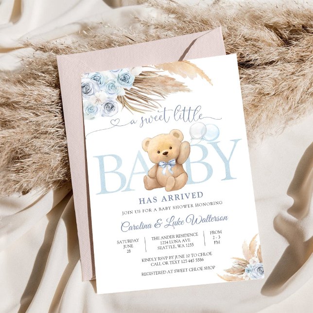 Blue Teddy Bear Baby Shower Invitation Einladung (Von Creator hochgeladen)