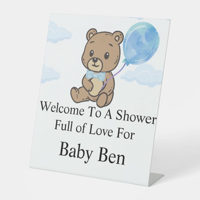 Blue Teddy Bear Baby Shower  Sockelschild (Vorderseite)