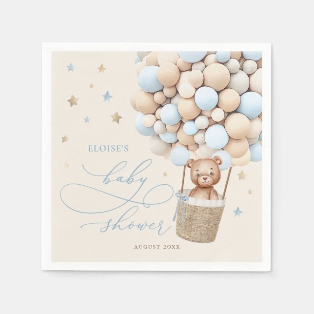 Blue Teddy Bear Balloon Babydusche frühzeitig abwa Serviette (Vorderseite)