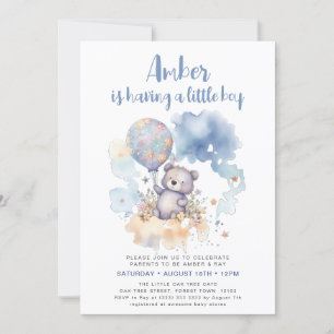 Blue Teddy Bear Balloon Niedlich Boy Baby Dusche Einladung
