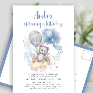 Blue Teddy Bear Balloon Niedlich Boy Baby Dusche Einladungspostkarte