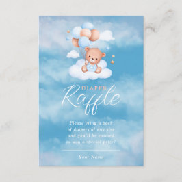 Blue Teddy Bear Balloons Baby Diaper Raffles Begleitkarte