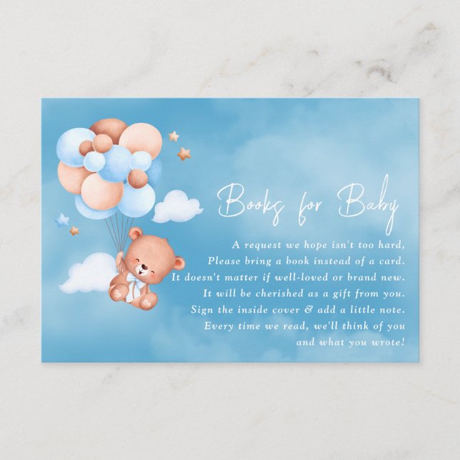 Blue Teddy Bear Balloons Bücher für Baby Begleitkarte (Vorderseite)