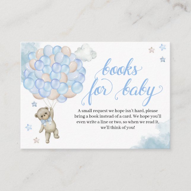 Blue Teddy Bear Balloons Bücher für Baby Begleitkarte (Vorderseite)