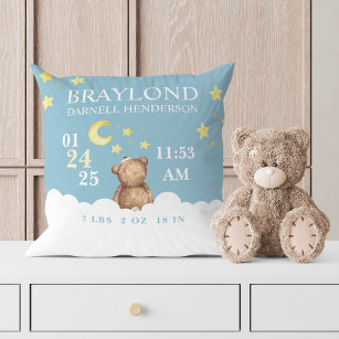 Blue Teddy Bear Birth Stats Kinderzimmer Pillow Kissen