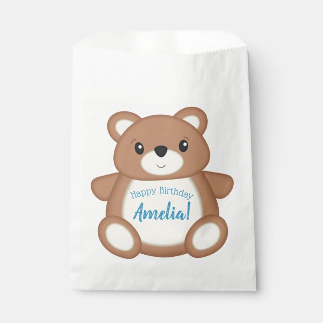 Blue Teddy Bear Birthday Party Geschenktütchen (Vorderseite)