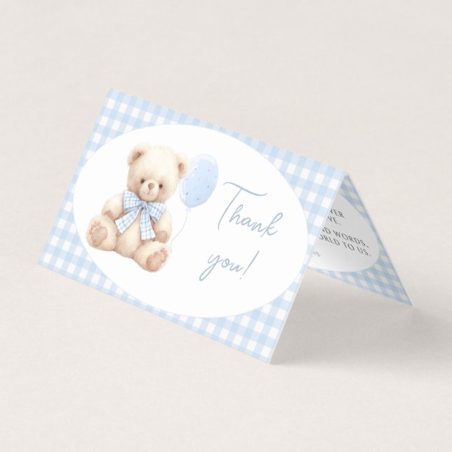 Blue Teddy Bear Bow Baby Dusche Danke Karten (Vorderseite)