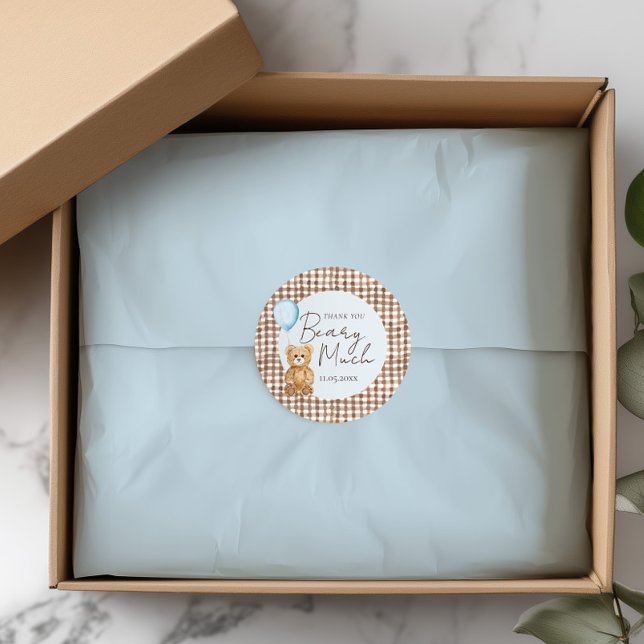 Blue Teddy Bear Boy Baby Dusche Danke Runder Aufkleber (Von Creator hochgeladen)