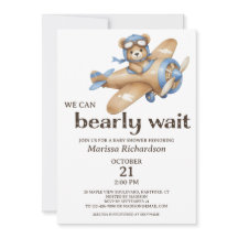 Blue Teddy Bear Boy Baby Dusche Einladung