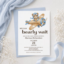 Blue Teddy Bear Boy Baby Dusche Einladung