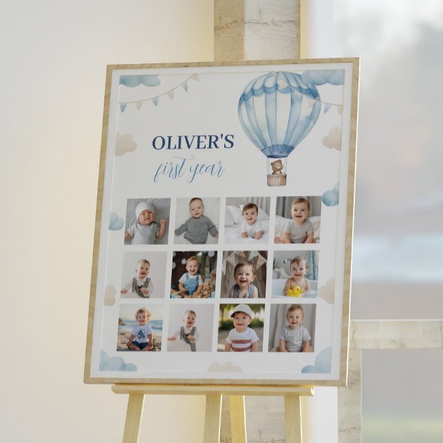 Blue Teddy Bear Boy Birthday Foto Milestone Zeiche Poster (Von Creator hochgeladen)