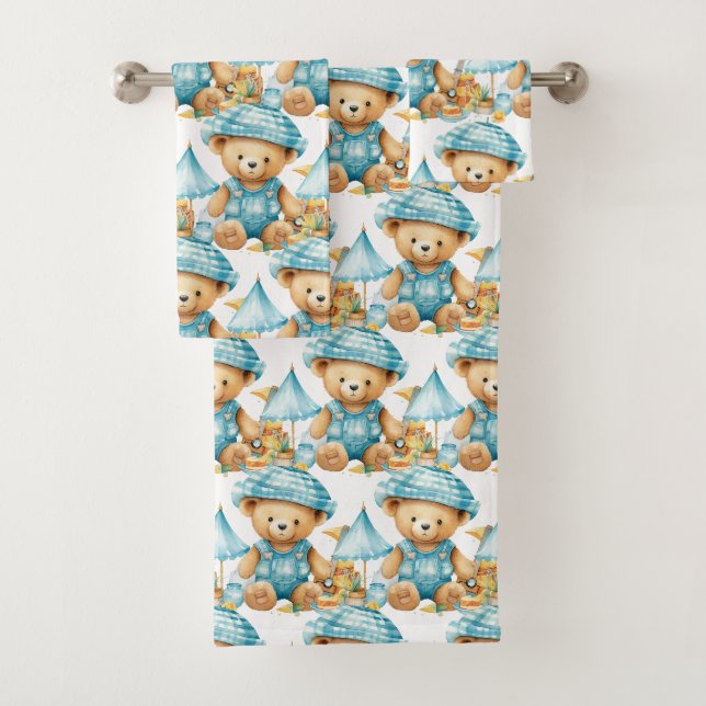 Blue Teddy Bear Boy's Bath Towel Set (Insitu)