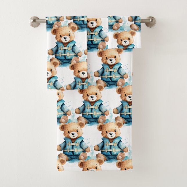 Blue Teddy Bear Boy's Bath Towel Set (Insitu)