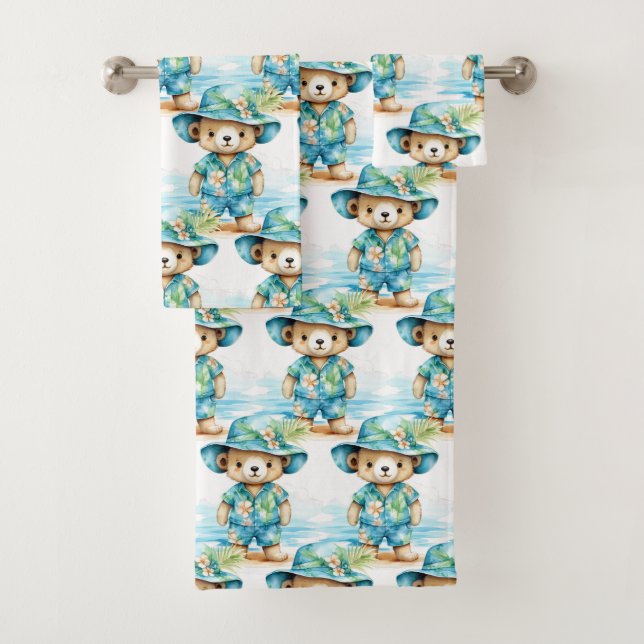 Blue Teddy Bear Boy's Bath Towel Set (Insitu)
