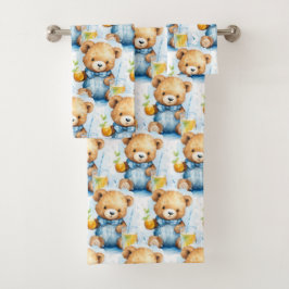 Blue Teddy Bear Boy's Bath Towel Set