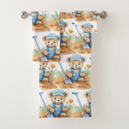 Blue Teddy Bear Boy's Bath Towel Set
