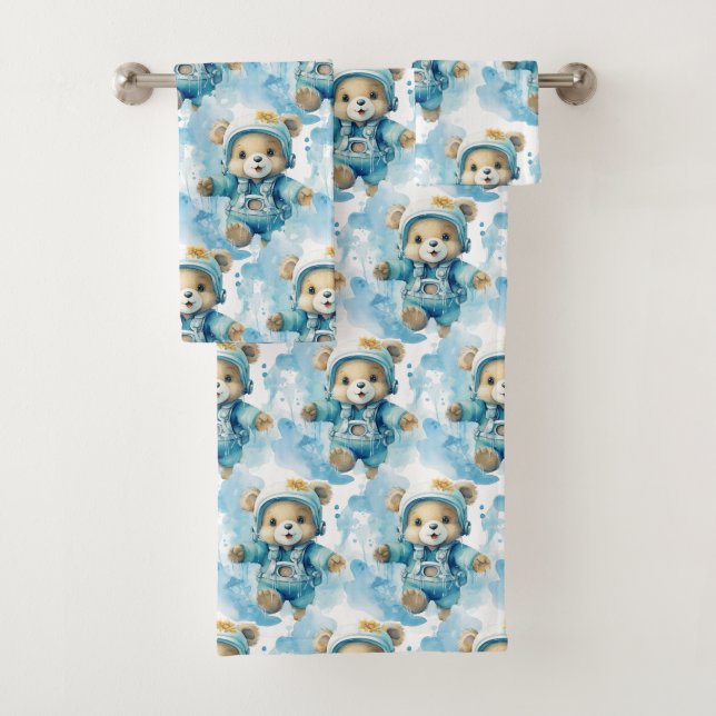 Blue Teddy Bear Boy's Bath Towel Set (Insitu)
