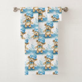 Blue Teddy Bear Boy's Bath Towel Set