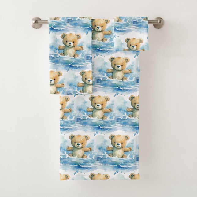 Blue Teddy Bear Boy's Bath Towel Set (Insitu)