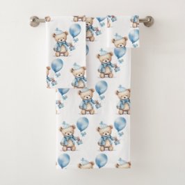 Blue Teddy Bear Boy's Bath Towel Set