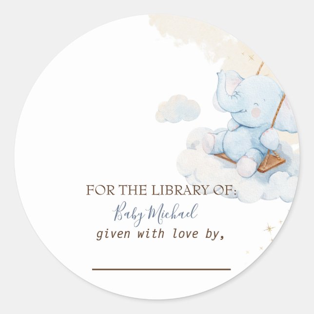 Blue Teddy Bear Clouds Baby Dusche Runder Aufkleber (Vorderseite)