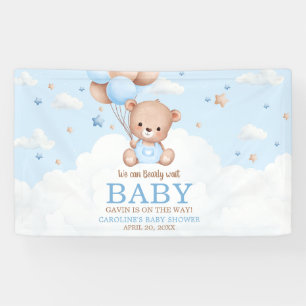 Blue Teddy Bear Clouds Balloon Babydusche Banner