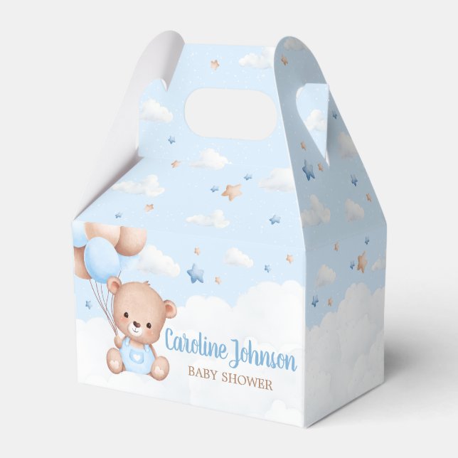 Blue Teddy Bear Clouds Balloon Babydusche Geschenkschachtel (Vorderseite)