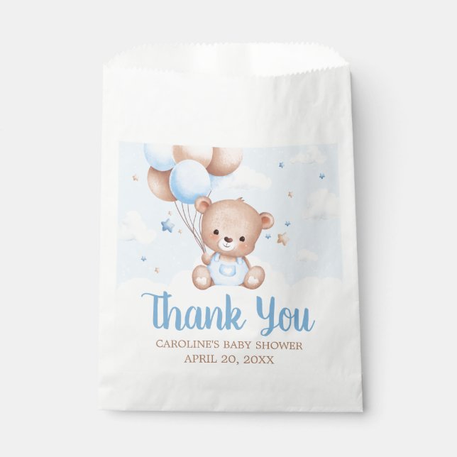 Blue Teddy Bear Clouds Balloon Babydusche Geschenktütchen (Vorderseite)