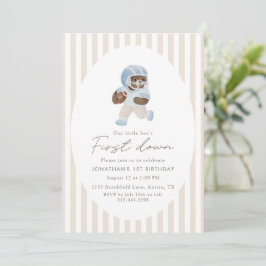 Blue Teddy bear First Down Football First Birthday Einladung