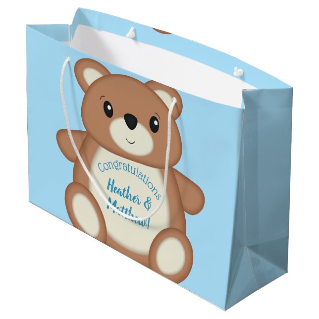 Blue Teddy Bear Große Geschenktüte (Rückseite Schrägansicht)