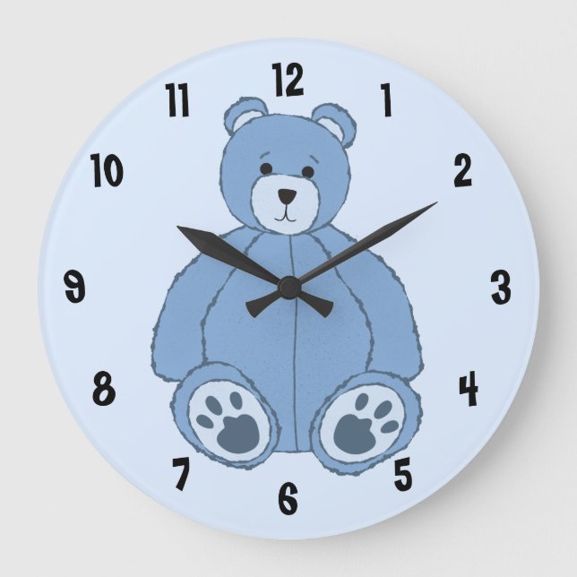 Blue Teddy Bear Große Wanduhr (Vorderseite)