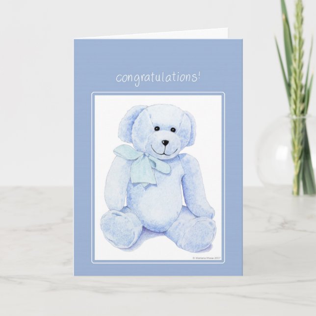 Blue Teddy Bear Herzlichen Glückwunsch Karte (Vorderseite)