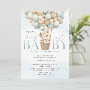 Blue Teddy Bear Hot Air Ballon Baby Dusche laden Einladung