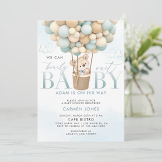 Blue Teddy Bear Hot Air Ballon Baby Dusche laden Einladung