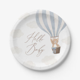 Blue Teddy Bear Hot Air Ballon Babydusche Pappteller