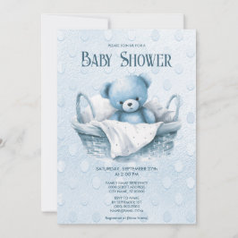 Blue Teddy Bear in Basket Dusche Einladung