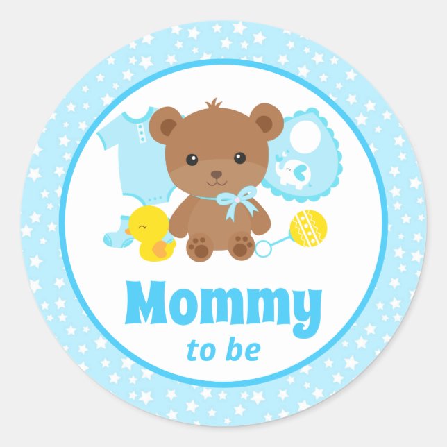Blue Teddy Bear Kleidung Baby Dusche Mommy zu sein Runder Aufkleber (Vorderseite)