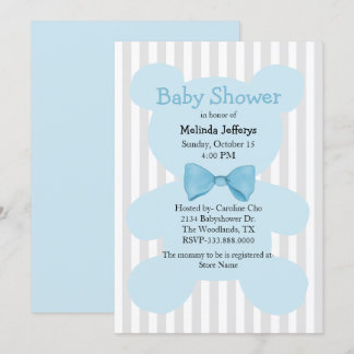 Blue Teddy Bear mit Bow Krawatte Baby Dusche Einladung