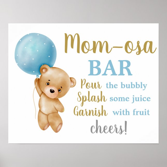 Blue Teddy Bear Momosa Bar Boy Schild (Vorne)