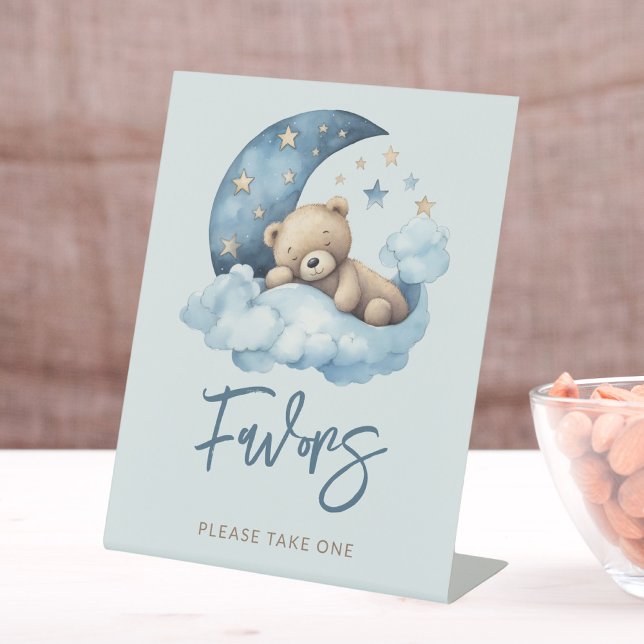 Blue Teddy Bear Moon Baby Shower Favoriten Sockelschild (Von Creator hochgeladen)