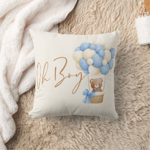 Blue Teddy Bear Oh Boy Balloon Baby Duschdekor Kissen
