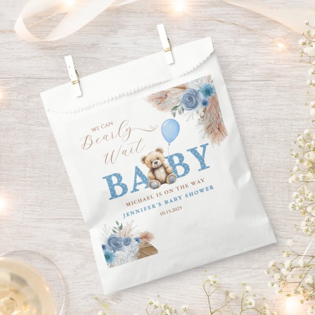 Blue Teddy Bear Pampas & Florals Baby Shower  Geschenktütchen (Ausgeschnitten)