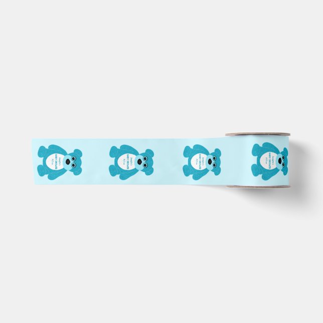 Blue Teddy Bear Personalisiert Baby Dusche Satinband (Vorderseite)