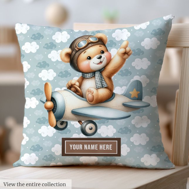 Blue Teddy Bear Pilot Baby Pillow Neugeborene Gesc Kissen (Blue Teddy Bear Pilot Baby Pillow Newborn Gift)