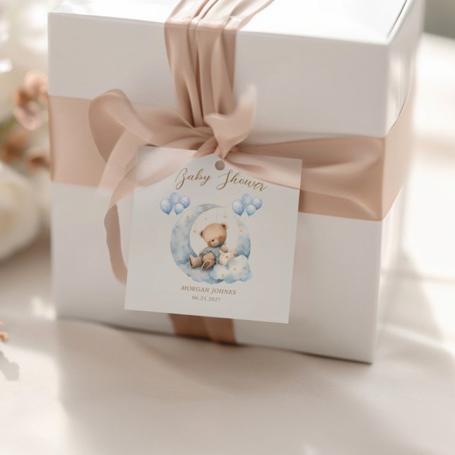 Blue Teddy Bear Stars Baby Dusche Geschenkanhänger (Von Creator hochgeladen)